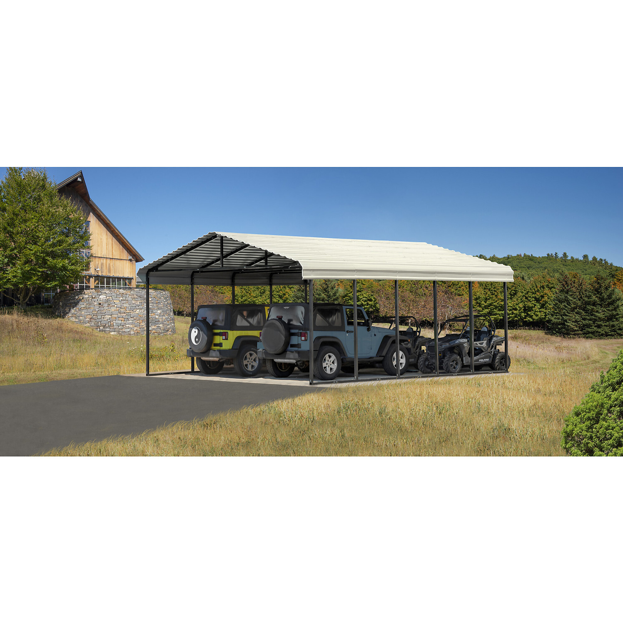 Arrow Carport, 20ft. x 24ft. x 9ft. Eggshell, Center 11.9ft., Galvanized Steel, Model# CPH202409